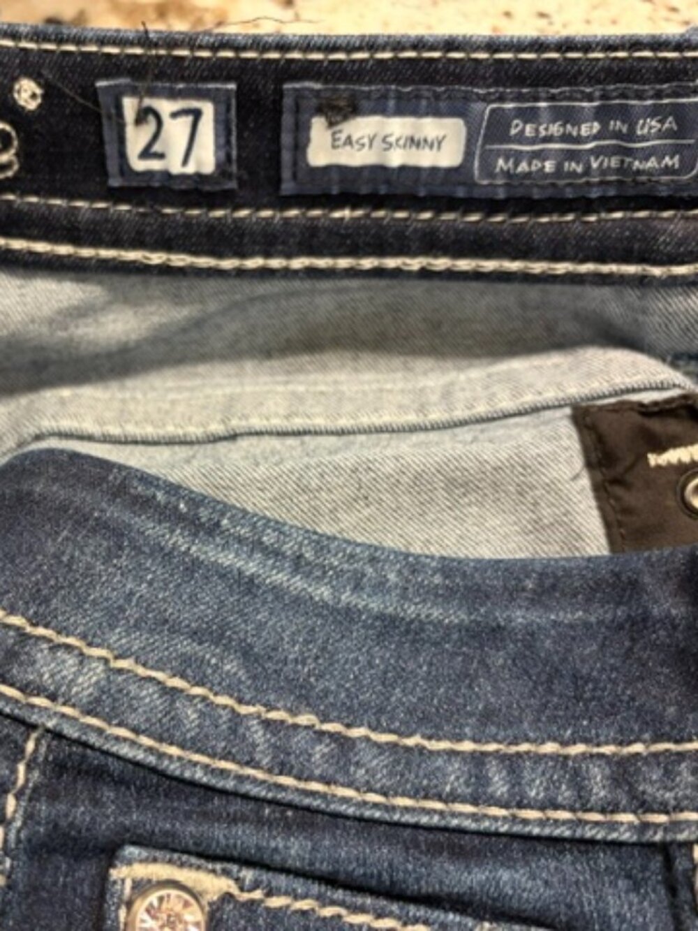 Miss Me Easy Skinny Jeans Size 27 Dark Wash Embellished Big Stitch Y2K Western - Picture 8 of 12